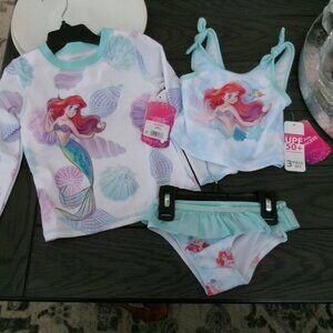 NEW The Little Mermaid Ariel Swimsuit Girls 3-Piece Set Disney Princess 2T SHRT